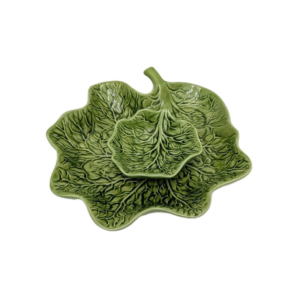 Cabbage Leaf Chip & Dip Charcuterie Summer Entertaining Set 1970's Ceramic